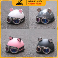 Mũ bảo hiểm nửa đầu kính phi công gắn Tai Chuột dễ thương,nón bảo hiểm 1/2 có kính trang trí kèm phụ kiện tai gấu