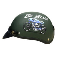 Mũ Bảo Hiểm Nửa Đầu Màu Xanh Rêu Họa Tiết Hình Xe Máy Kèm Lưỡi Trai Size M L ABIKASHOP