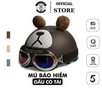 Mũ bảo hiểm nửa đầu Sundy Helmet họa tiết gấu có tai cá tính kèm kính Phi Công UV Freeside ( 54-58cm)