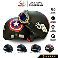 Mũ bảo hiểm nửa đầu thời trang NON CAMRY, họa tiết captain mạnh mẽ, kèm kính UV, phi công, Freesize (55-59cm)