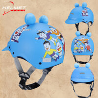 Mũ bảo hiểm nửa đầu trẻ em  VARO Doremon,nobita xanh dương có mỏ có tai cho bé 3-7 tuổi