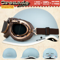 Mũ Bảo Hiểm Nửa Đầu VARO Dáng Cá Heo Phong Cách Nhật Bản XÁM XANH Kèm Kính Phi Công Freesize