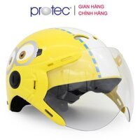 Mũ bảo hiểm trẻ em 1/2 đầu có kính Protec KITTY, họa tiết Minion, an toàn, siêu nhẹ