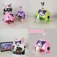 MŨ BẢO HIỂM TRẺ EM CHO BÉ 2 ĐẾN 10 TUỔI, HOẠ TIẾT KUROMI CÓ KÍNH ĐẠT CHUẨN KÈM TAI MÈO, CHONG CHÓNG, BÔNG KURUMI -KURUMI