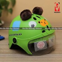 Mũ Bảo Hiểm Trẻ Em Có Kính Hình Gấu Xanh Lá