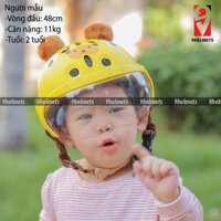 Mũ bảo hiểm trẻ em có kính hình gấu vàng nón bảo hiểm thời trang đảm bảo an toàn cho bé