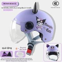 Mũ Bảo Hiểm Trẻ Em Hình Kuromi  Tai Mèo Dễ Thương - Có Kính Chắn Gió - Đạt Chuẩn 3C - Bảo Vệ An Toàn Cho Bé