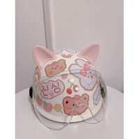 Mũ Bảo Hiểm Trơn Tự Dán Sticker Độc Lạ Tặng Tai Mèo, Kính Chắn Gắn Mũ