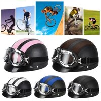 Mũ bảo hiểm xe mô tô / xe điện Harley Mũ bảo hiểm nửa đầu Mũ bảo hiểm da có kính (mũ bảo hiểm nửa da chống va chạm)