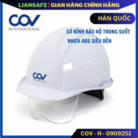 Mũ bảo hộ lao động có kính che mặt COV H-0909251 Hàn Quốc, Nón bảo hộ lao động nhựa ABS bền, cho kỹ sư đi công trình