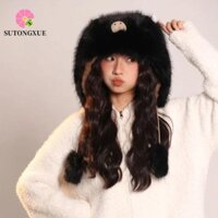 Mũ bảo vệ tai sang trọng SUTONGXUE, Mũ chui đầu lớn có thể điều chỉnh Capybara, Mũ đội đầu thời trang mềm mại phong cách Hàn Quốc Mũ vành rộng dày ngoài trời