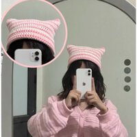 Mũ beanie cat len handmade, mũ len tai mèo