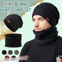 Mũ Beanie Dệt Kim Kiêm Khăn Choàng Cổ Giữ Ấm