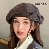 Mũ beanie HULEQI, Mũ nồi nhỏ thể hiện màu trơn, Mũ nồi nhỏ thiết kế nơ chất lượng cao