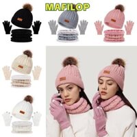 Mũ beanie MAFILOP có Pom, Bộ găng tay khăn len dày dặn thời tiết lạnh dành cho nữ, Bộ phụ kiện lót lông cừu dệt kim mùa đông ấm áp thời trang