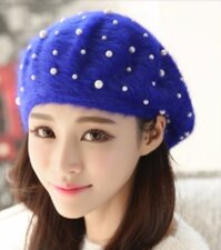 Mũ bere lông thỏ đính hạt, Nón bere thời trang dn19081814