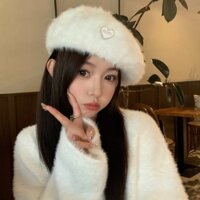 Mũ beret Lông Thỏ Cao Cấp Thời Trang Thu Đông Mũ Nồi Len Nữ Phong Cách Hàn Quốc
