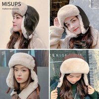 Mũ Bomber MISUPS, Mũ mùa đông lông giả sang trọng, ngoài trời Da mềm chống gió dày Ushanka Fur Hat dành cho nam nữ