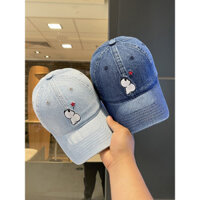 Mũ bóng chày denim giặt cho nữ hình chó con hoạt hình, mùa xuân hè, vành rộng, che nắng, thời trang cặp đôi, mũ mỏ vịt