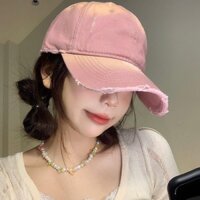 Mũ bóng chày màu hồng mũ lưỡi trai nhỏ có vành rộng theo phong cách Mỹ cho nữ Mũ lưỡi trai có kích thước cộng với mũ chu vi đầu lớn phong cách Hàn Quốc
