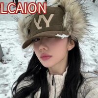 Mũ bóng chày sang trọng LCAION, Mũ lưỡi trai ngắn vành vải nhung, dày ​Chữ thêu lông vũ Mũ Bomber nữ