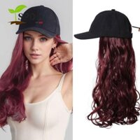 Mũ bóng chày SPDD có tóc giả, Mũ chống nắng màu đỏ rượu vang Tóc thẳng dài, Phần mở rộng tóc Bộ tóc thoáng khí Một mảnh Mũ có thể điều chỉnh Tóc giả nữ