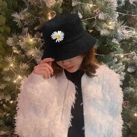 Mũ bucket hoa cúc họa mi rơi cánh đẹp, chất liệu vải cotton bền đẹp dễ phối đồ - Hạnh Dương - Đen