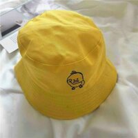 Mũ bucket nam nữ nón tai bèo thêu chú vịt cực xinh, mũ quốc dân vành tròn vải thoáng khí, chất vải cotton dày mịn - vàng