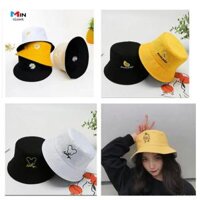 Mũ Bucket nữ   Mũ vành tròn thêu 2 mặt phong cách Ulzang Unisex - DÂU- ĐEN VÀNG