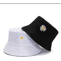 Mũ Bucket nữ   Mũ vành tròn thêu 2 mặt phong cách Ulzang Unisex - DÂU- ĐEN VÀNG