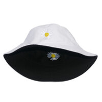Mũ Bucket nữ   Mũ vành tròn thêu 2 mặt phong cách Ulzang Unisex - HOA CÚC-ĐEN TRẮNG