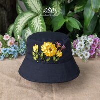 Mũ bucket nữ thêu hoa ruy băng