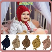 Mũ buộc dây MISUPS, Mũ dệt kim Cotton dệt kim kẻ sọc, Áo bịt tai bóng lông ấm áp thông thường cho bé Trẻ em