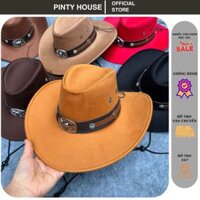 Mũ cao bồi, nón cowboy đai da mạc sắt đầu trâu, mũ vành rộng đi biển, du lịch dành cho nam và nữ