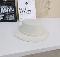 Mũ cao bồi vành bằng nón phớt nỉ fedora nam nữ phối đai ngọc trai nhân tạo chất liệu nỉ  Hàng nhập Dona23032601 - Trắng