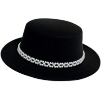Mũ cao bồi vành bằng nón phớt nỉ fedora nam nữ phối đai ngọc trai nhân tạo chất liệu nỉ  Hàng nhập Dona23032601 - đen