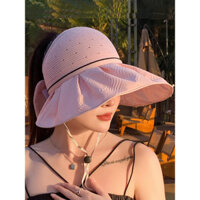 Mũ che nắng rộng vành màu đen bằng vải gạc bong bóng mùa hè cho phụ nữ, mũ che nắng ngoài trời, mũ bảo vệ mặt, chống tia UV