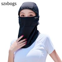 Mũ che nắng SZXBOGS, Mũ thoáng khí bằng lụa băng, có khăn choàng che mặt đi xe đạp