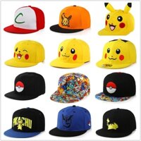 Mũ cho trẻ em-Pokemon Pikachu mũ bóng chày đạt đỉnh mũ hoạt hình nhân vật anime phẳng vành hip hop mũ cặp đôi mũ thể thao ngoài trời quà tặng sinh nhật