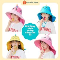 Mũ chống nắng cho bé rộng vành, che phủ vai gáy, lưới thoáng khí, tặng kèm còi thổi cho bé trai,bé gái 3-12 tuổi Anbella