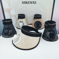 Mũ chống nắng quạt SIRENXI, có quạt Mũ Panama thoáng khí, Du lịch di động Chống tia cực tím Mũ đi biển mùa hè Nam Nữ