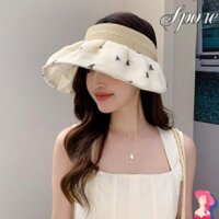 Mũ chống nắng SPORE, Mũ chống nắng đi biển thoáng khí chống nắng, Mũ chống nắng họa tiết nơ rỗng gấp dễ thương Mùa hè