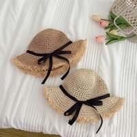 Mũ chống nắng thời trang biển dệt tay Ống hút ngư dân Mũ 6-15Y Bé gái Mũ đi biển Mũ ảnh