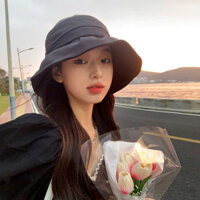 Mũ chống nắng vải voan bồng bềnh trơn màu vành rộng cho nữ đi du lịch đi chơi gấp gọn tiện lợi thanh lịch