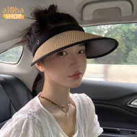 Mũ chóp cói gấp gọn - nón chóp nửa đầu vành rộng chống nắng, đi biển - al0ha Shop - Nâu