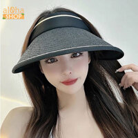 Mũ chóp cói gấp gọn - nón chóp nửa đầu vành rộng chống nắng, đi biển - al0ha Shop - ĐEN