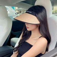 Mũ cói chống nắng tia uv nửa đầu hoạ tiết chữ đẹp , phụ kiện thời trang nữ - Be