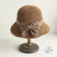 Mũ cói đan, Nón tai bèo phối nơ xinh xắn, form mềm, phong cách Hàn Quốc, vintage, phù hợp đi biển - Mã NC048