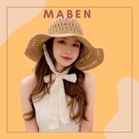 Mũ cói dây ruy băng thắt nơ - Maben