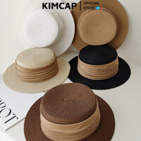 Mũ cói đi biển mùa hè gắn lụa Santin trendy 2024 - 5 màu